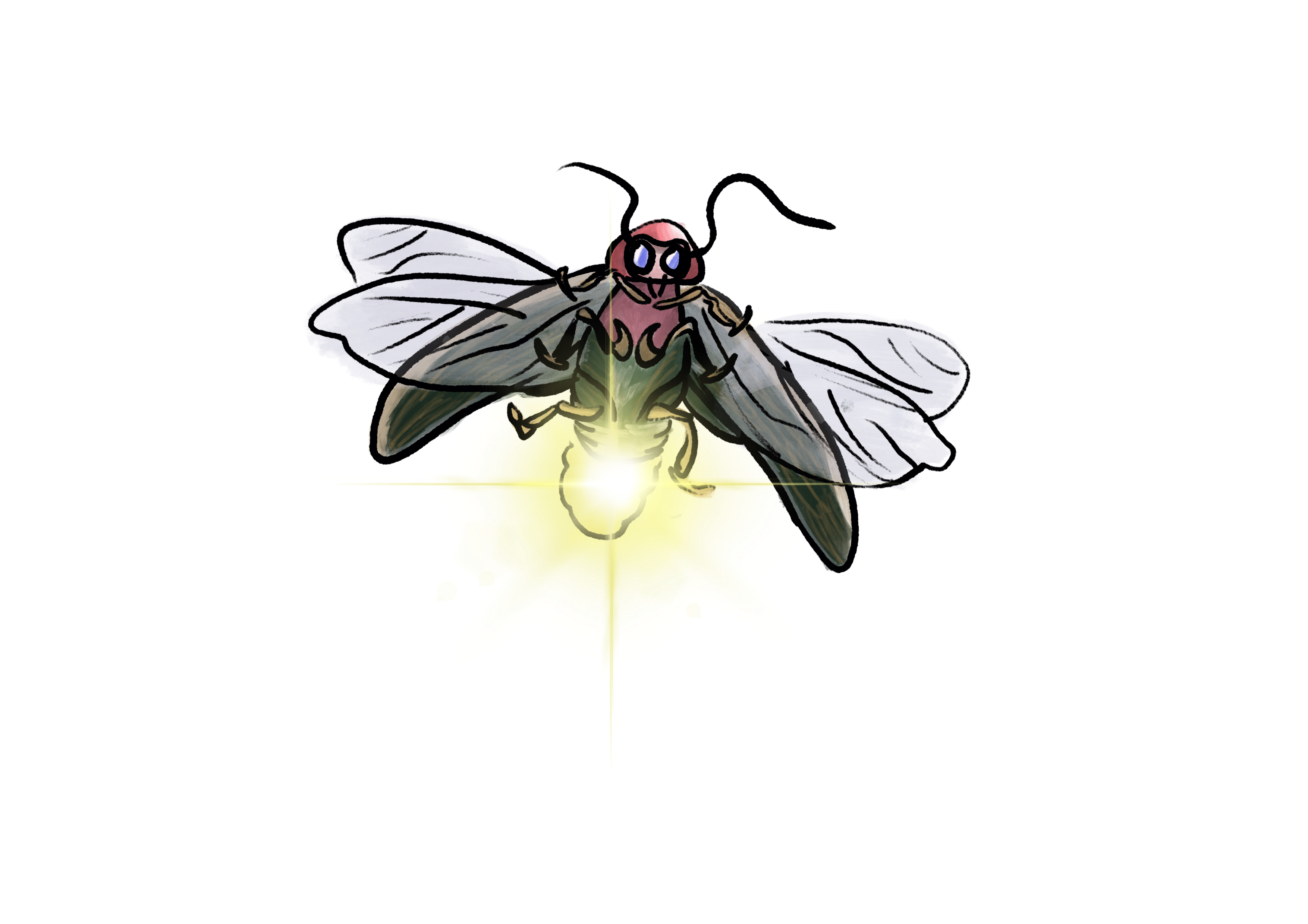 A stylized firefly with its wings spread